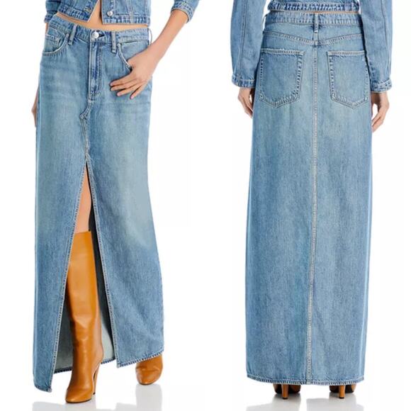 rag & bone Avery Featherweight Denim Maxi Skirt in Beverlys Raw Hem size 29 - Picture 4 of 16